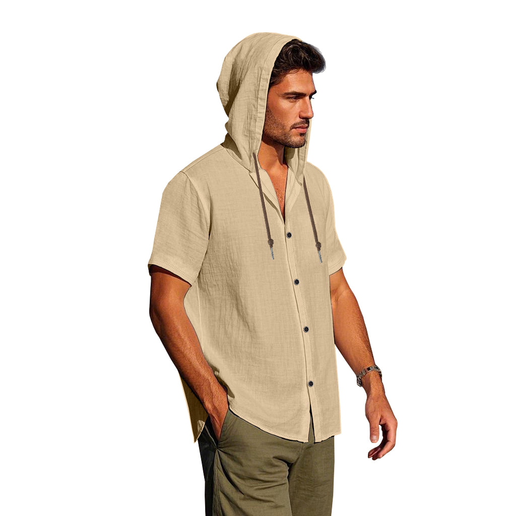 Loose Hooded Short-sleeved Shirt For Men - enhanced image 9