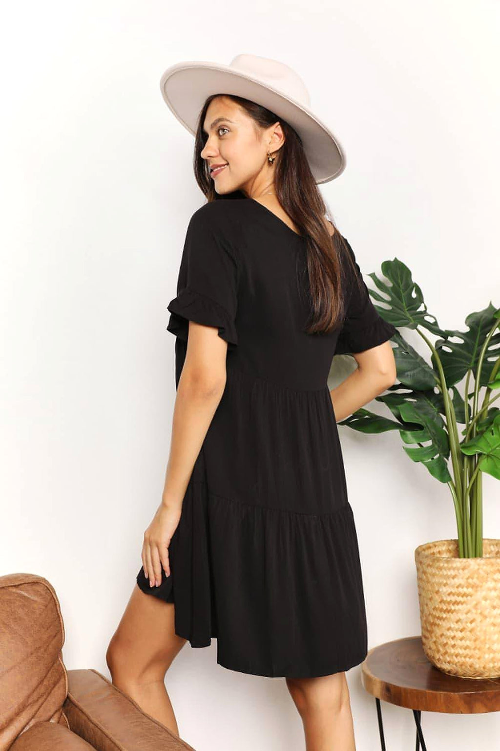 Mandy V-Neck Flounce Sleeve Tiered Dress - enhanced image 9