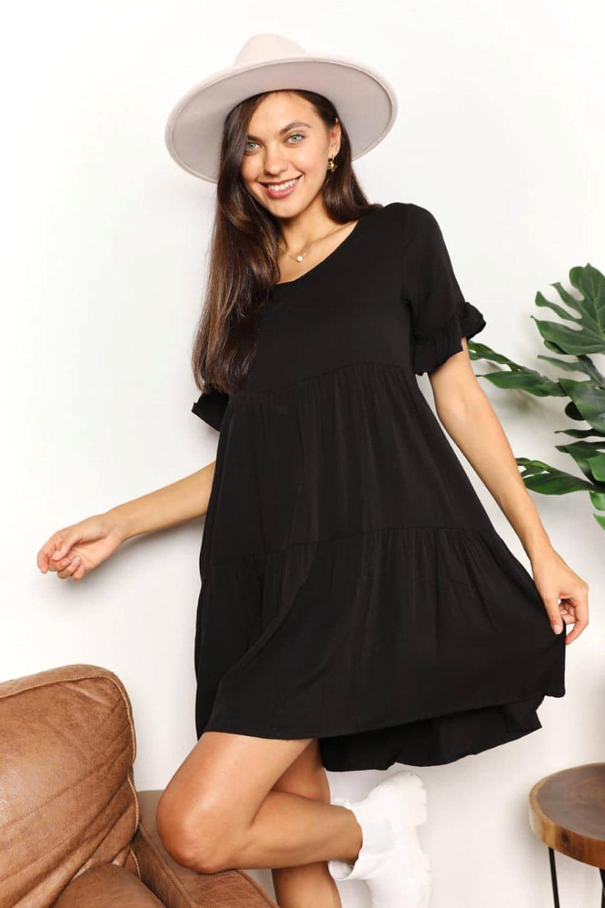 Mandy V-Neck Flounce Sleeve Tiered Dress - enhanced image 9