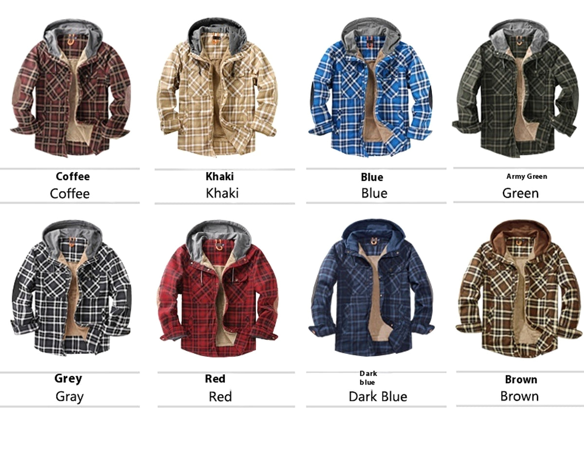 Men’s Fleece-Lined Hooded Plaid Flannel Jacket – Winter Cotton Padded Shirt Coat - enhanced image 9