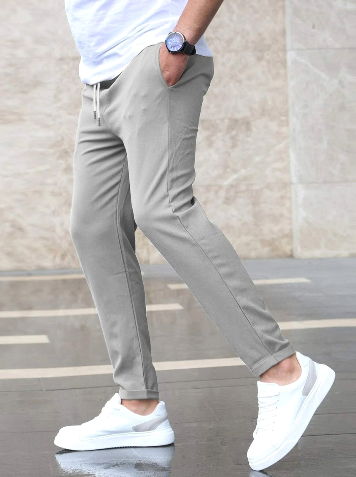 Men’s Slim Fit Casual Pants With Drawstring & Pockets - enhanced image 9