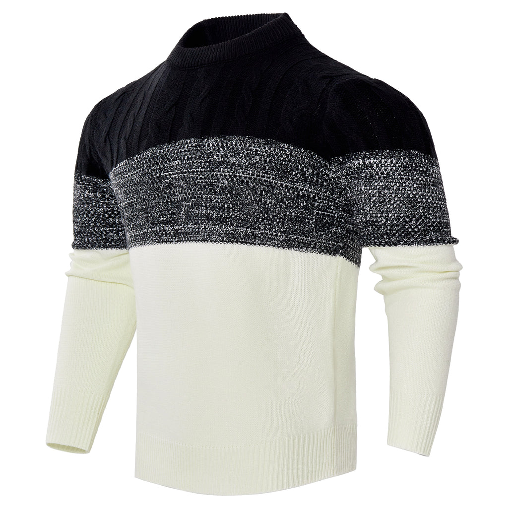 Men's Casual Color Block Long Sleeve Cable Knit Pullover Sweater - enhanced image 9