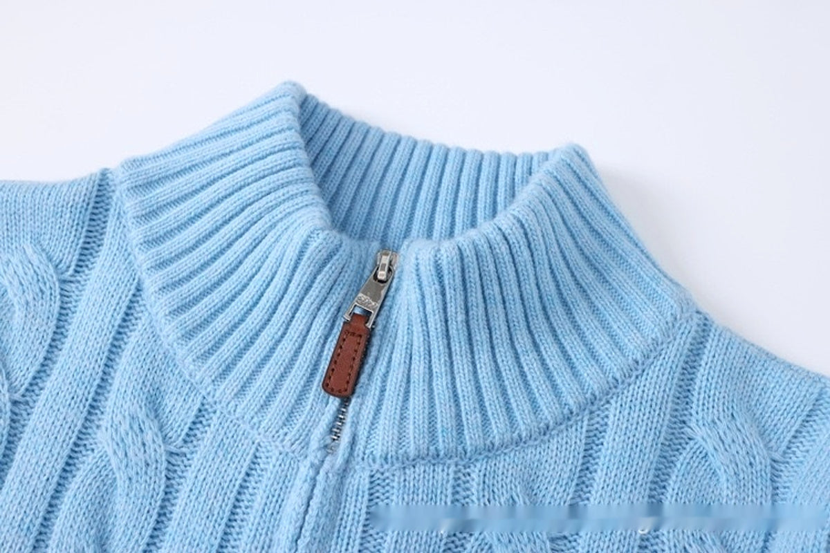 Men's Half-height Zip Twist Knit Bottoming Shirt - enhanced image 9