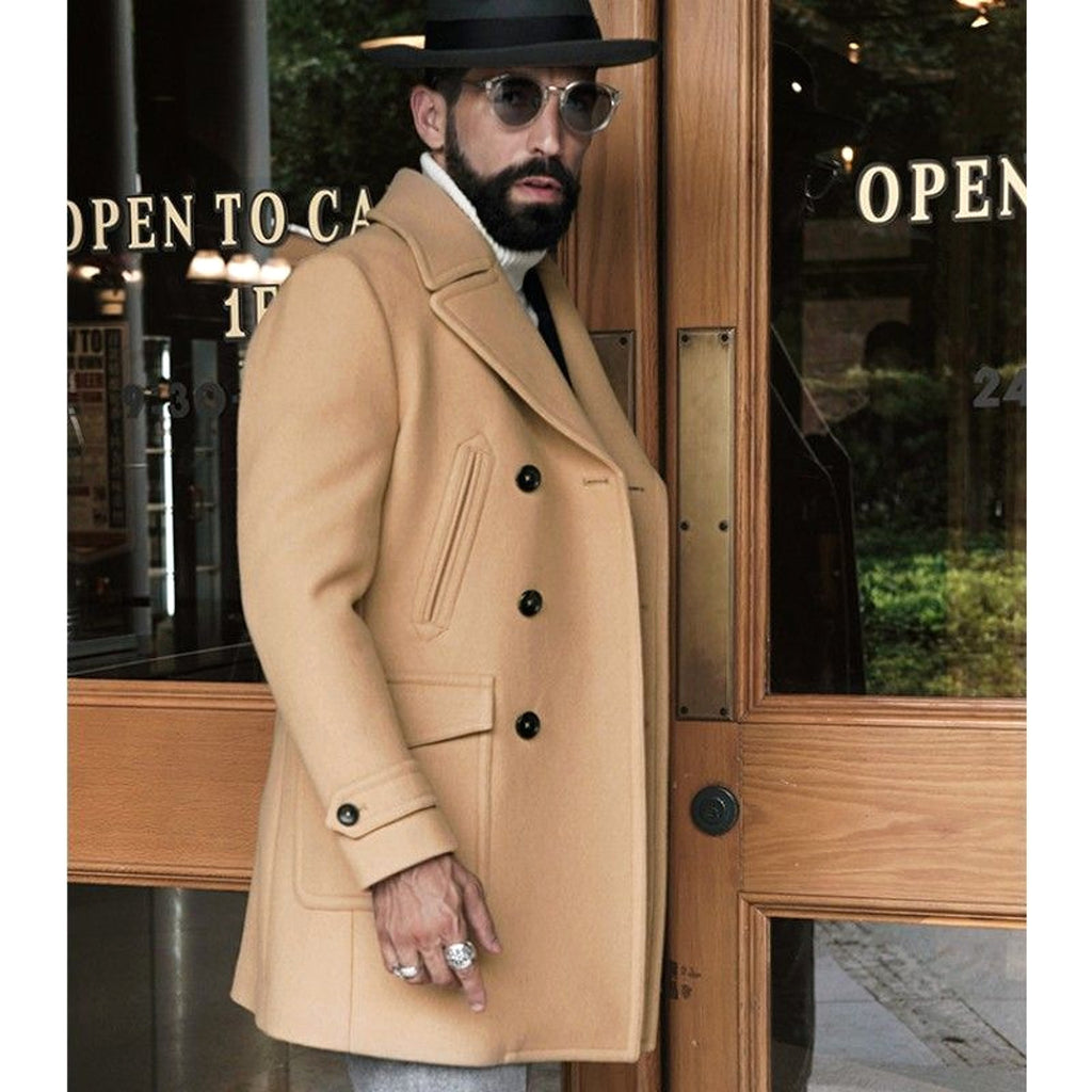 A1. Men's Mid-length Long Sleeve Woolen Coat - enhanced image 9