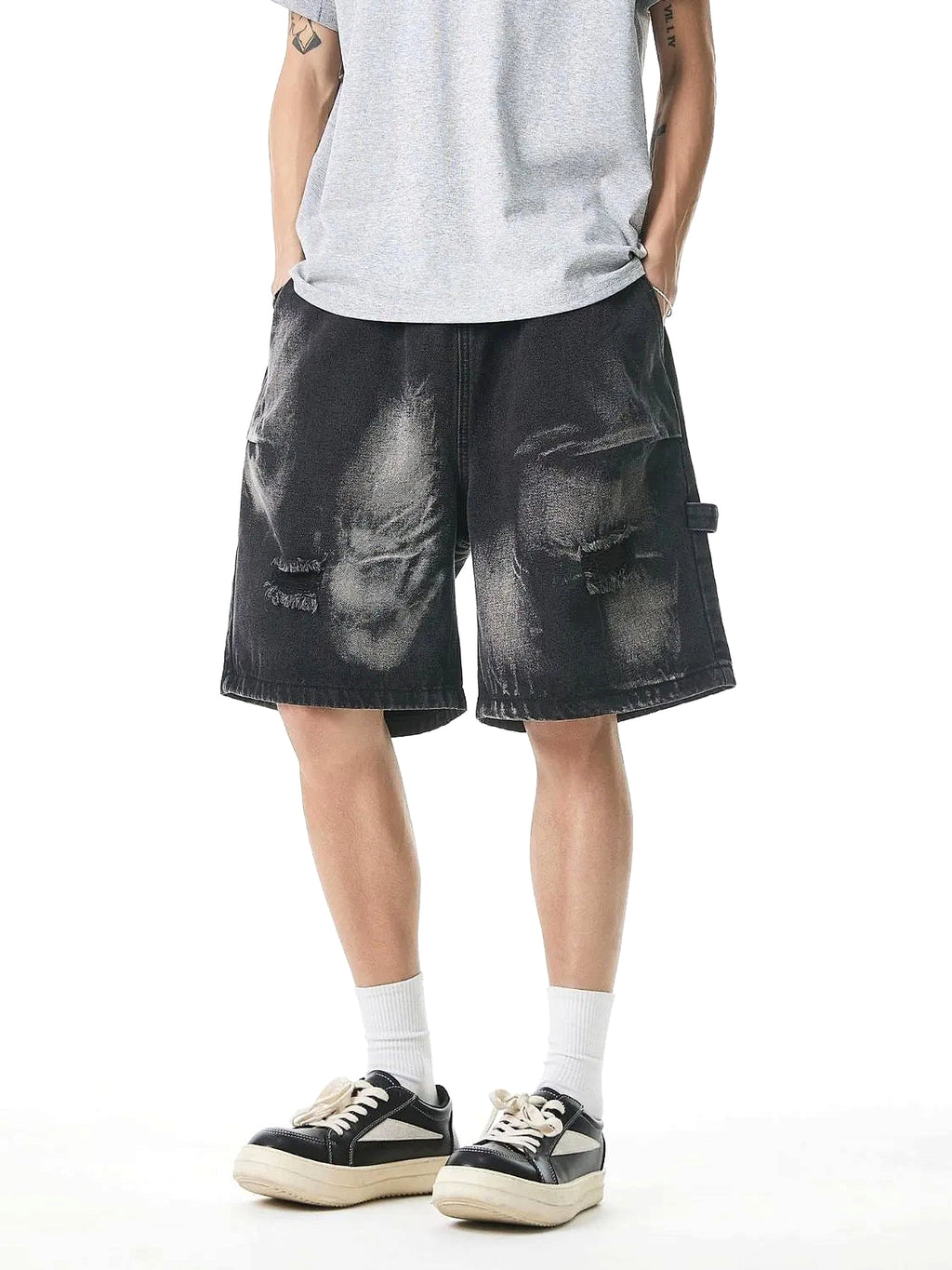 Men's Plus Size Distressed Cargo Denim Shorts - enhanced image 9