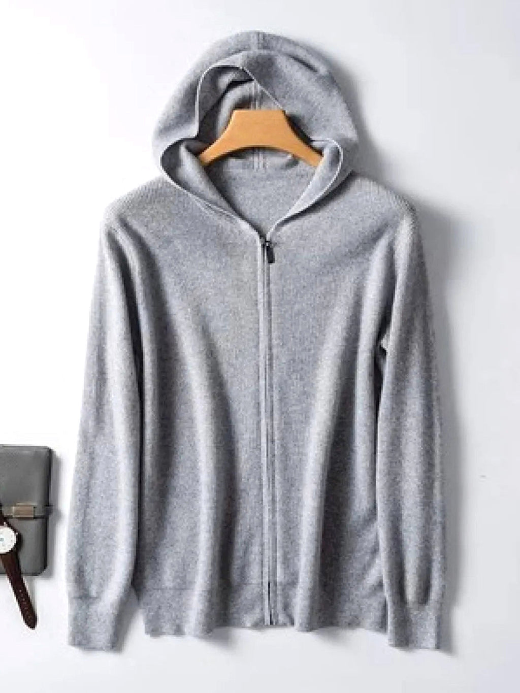 Men's Plus Size Zip-Up Hooded Knit Cardigan - enhanced image 9
