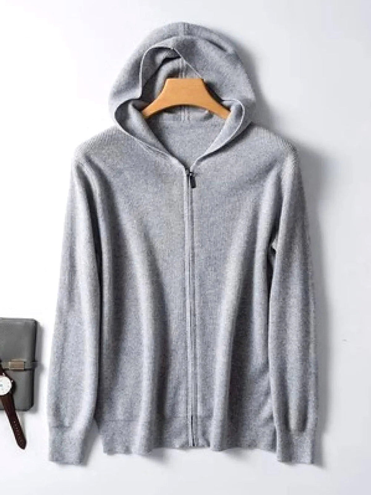 Men's Plus Size Zip-Up Hooded Knit Cardigan - enhanced image 9