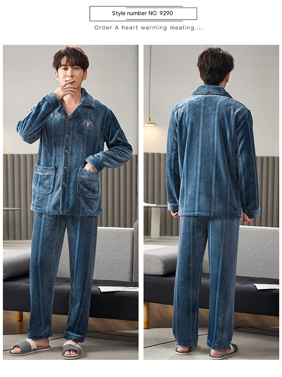 Men's Winter Flannel Pajamas Suit - enhanced image 9