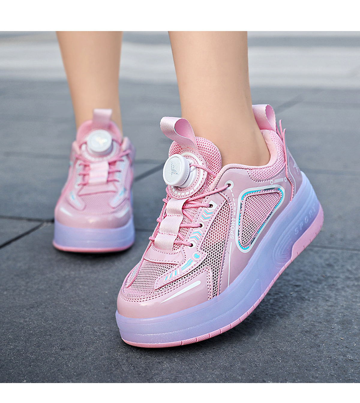 Mesh Double Wheel Heelys Children's Luminous Charging Roller Skating Deformation Skate Shoes - enhanced image 9
