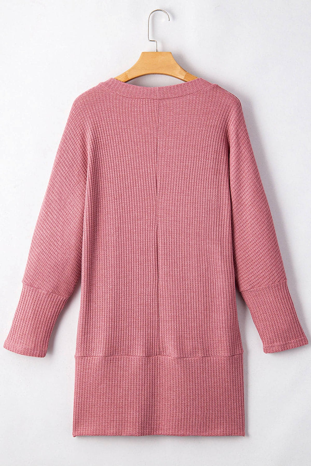 Mineral Red Solid Color Waffle Knit Cardigan with Pocket - enhanced image 9