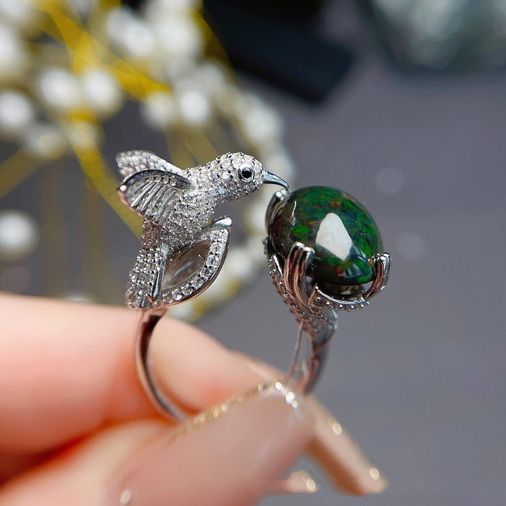 Natural Black Opal Ring For Women - enhanced image 9