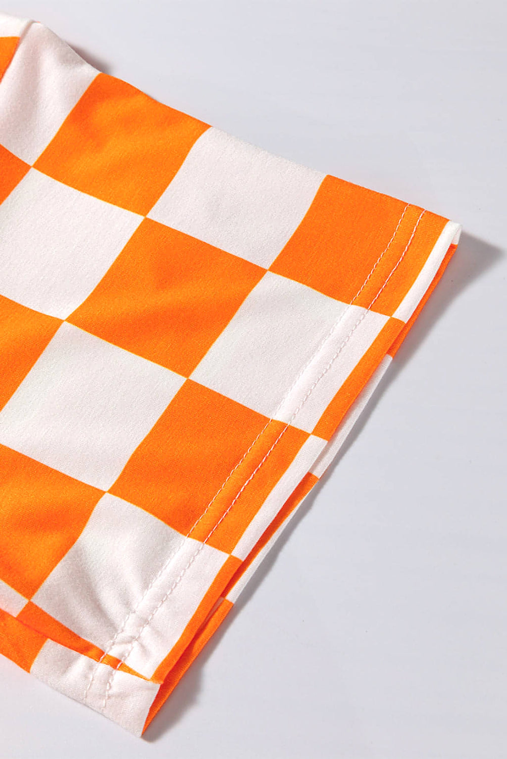 Orange Checkerboard Print V Neck Loose Tee and Shorts Lounge Set - enhanced image 9