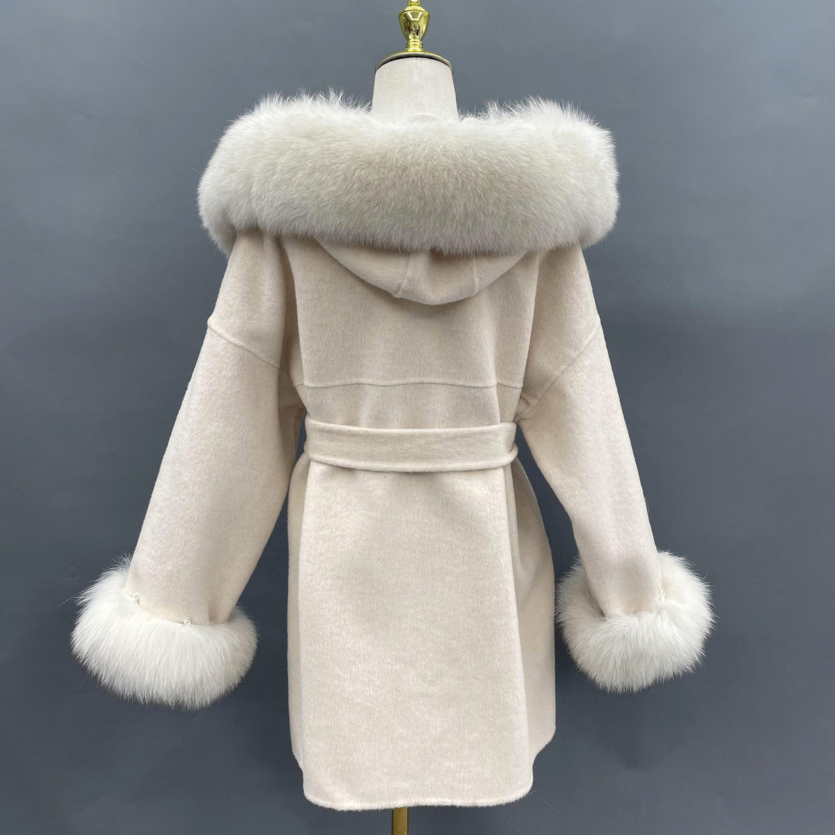 Oversized Fur Collar Hooded Double-Sided Wool Coat – Luxurious Warmth & Style - enhanced image 9