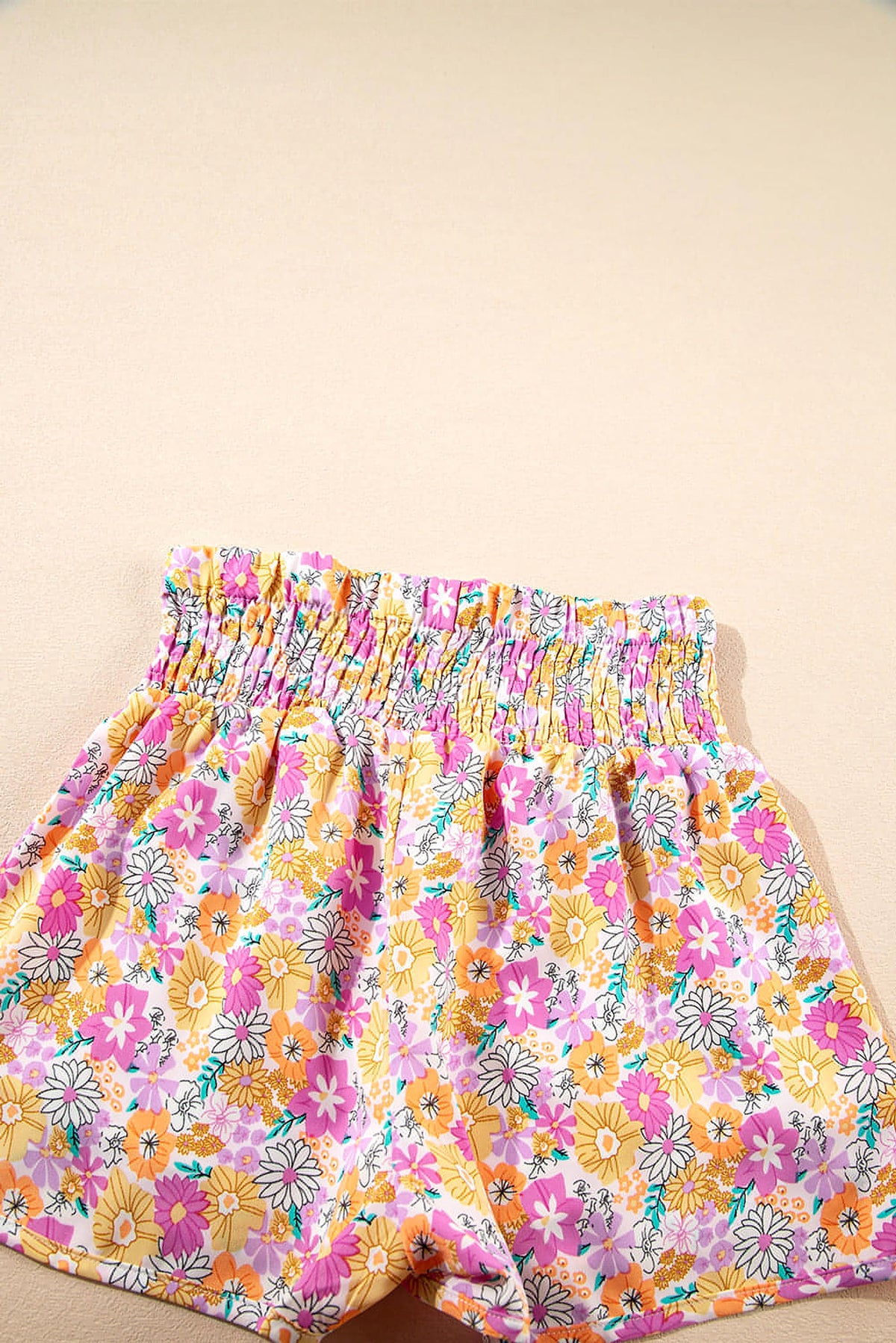 Pink Boho Floral Shirred High Waist Casual Shorts - enhanced image 9