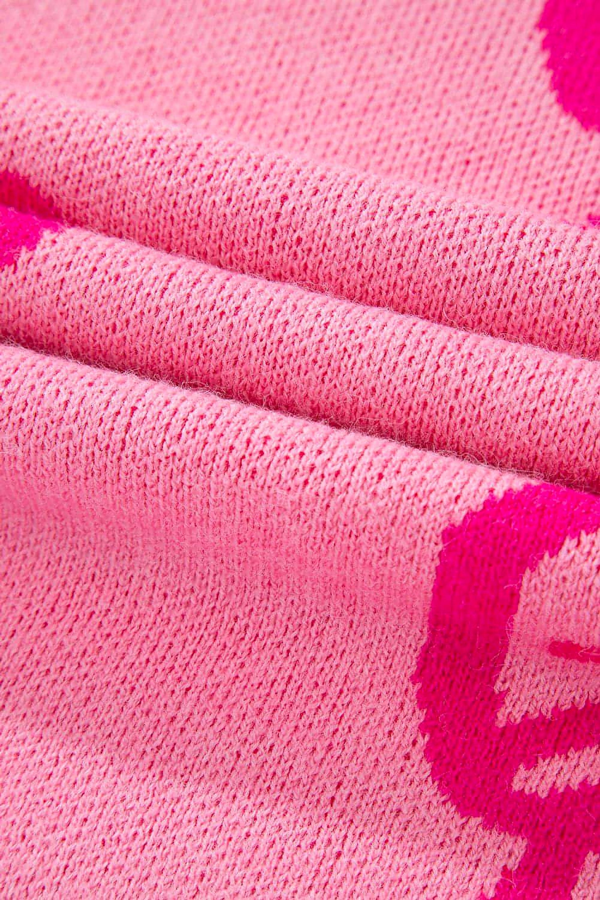 Pink Bow Pattern Drop Shoulder Loose Sweater - enhanced image 9
