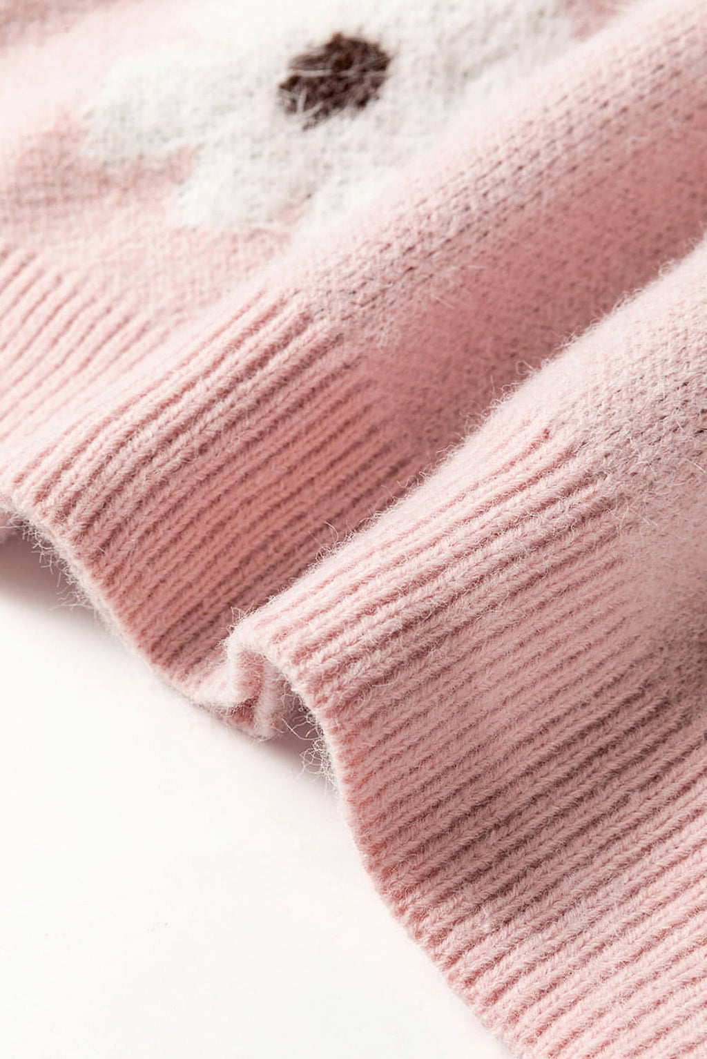 Pink Floral Pattern Half Zip Drop Shoulder Sweater - enhanced image 9