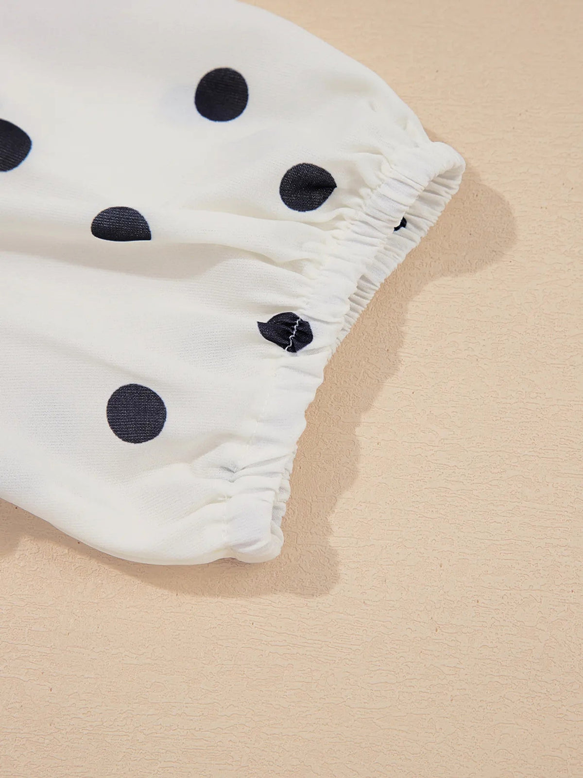 Polka Dot Collared Puff Sleeve Peplum Top - enhanced image 9