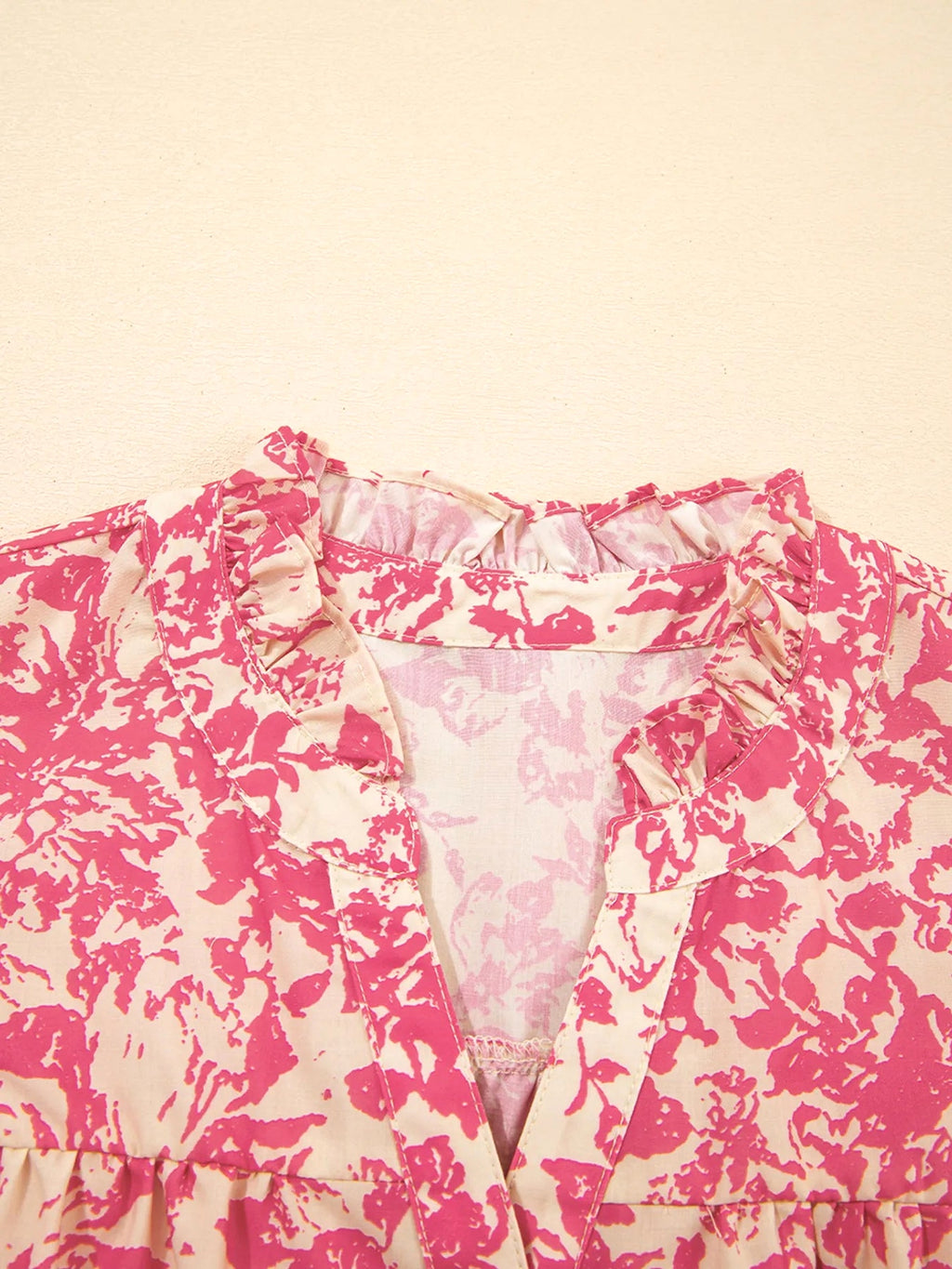Printed Half Button Neck Ruffle Sleeve Blouse - enhanced image 9
