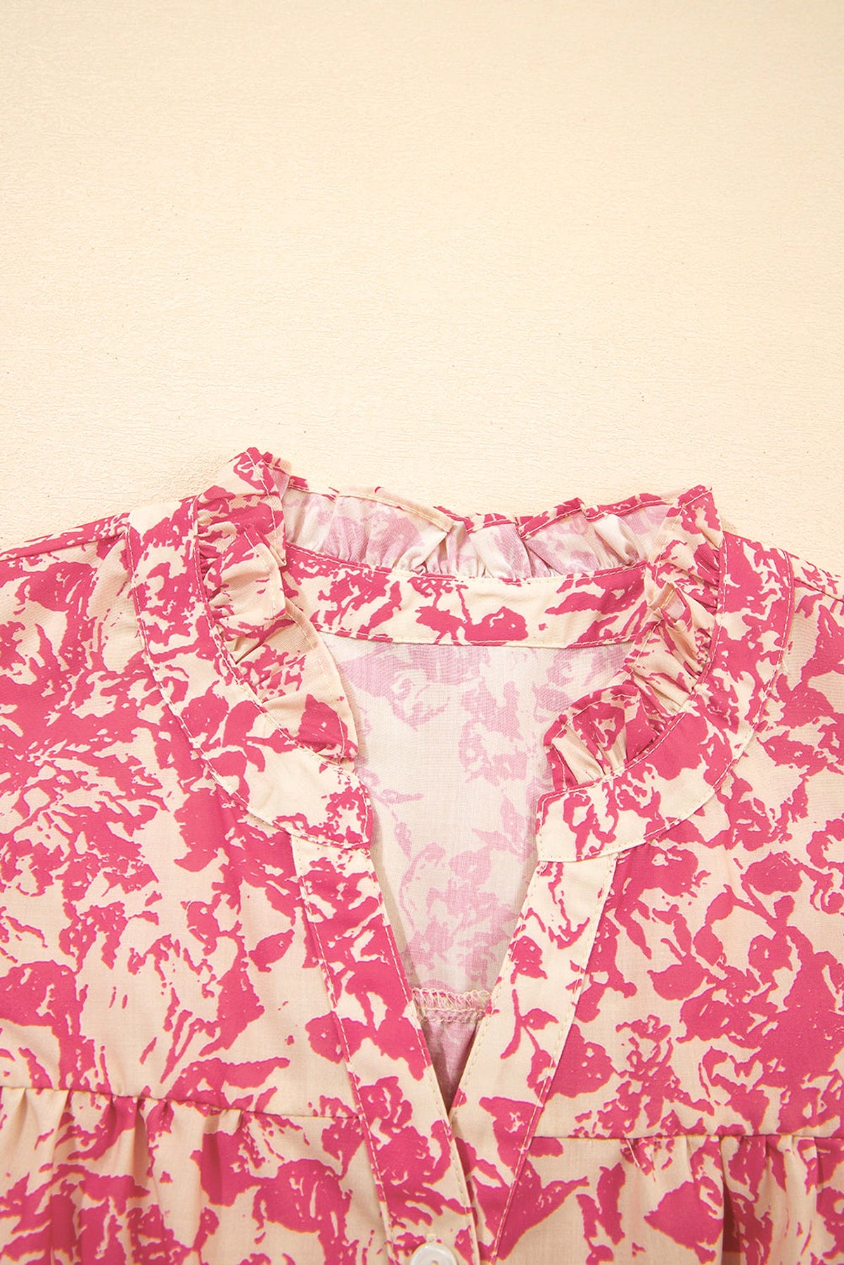 Rose Allover Printed Half Button Neck Ruffle Sleeve Blouse - enhanced image 9