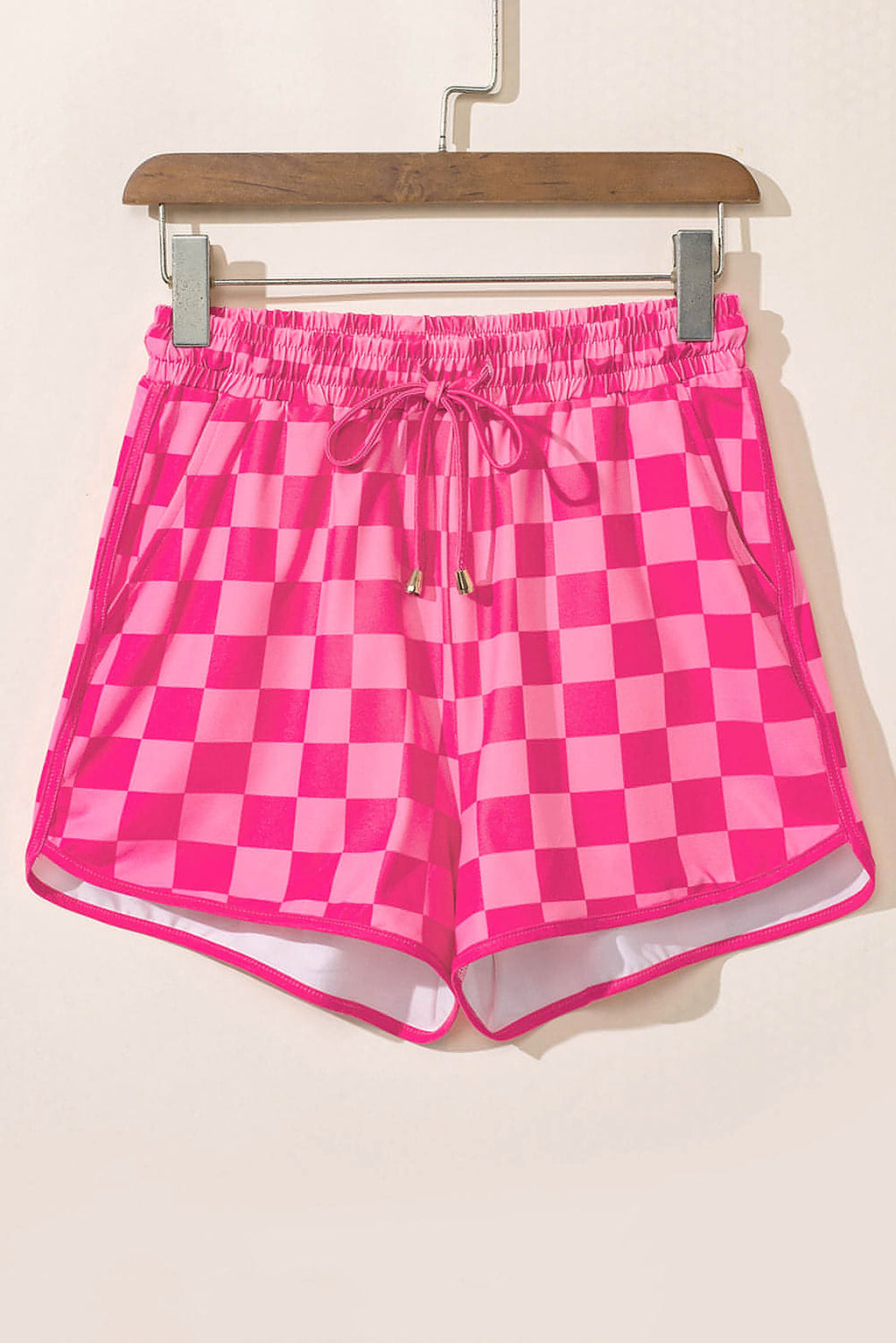 Rose Checkered Drawstring Elastic Waist Casual Shorts - enhanced image 9