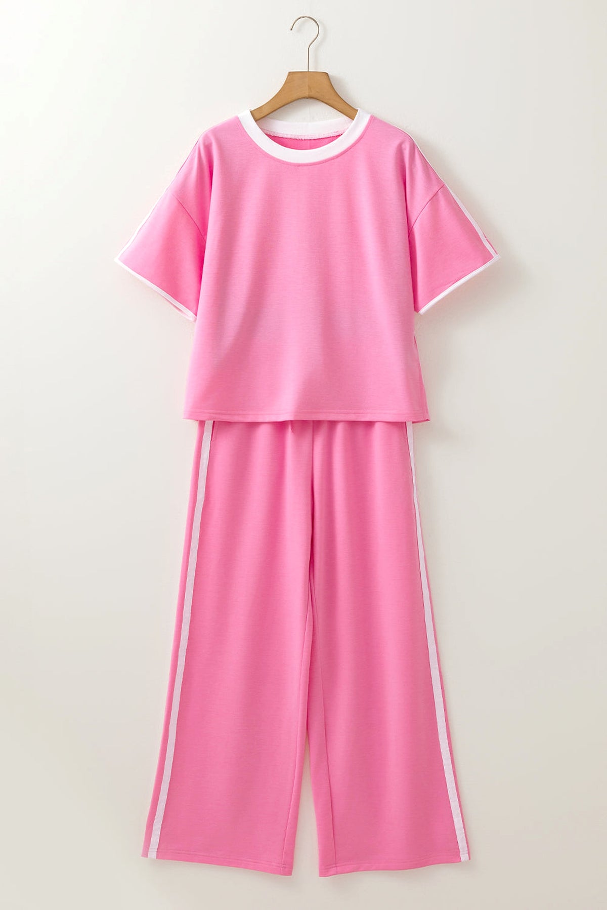 Sachet Pink Varsity Stripe Detail Casual Tee and Pants Leisure 2pcs Set - enhanced image 9