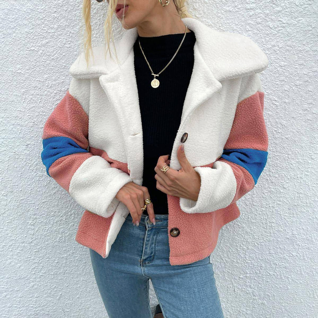Shiny Color Block Button Down Collared Jacket - enhanced image 9