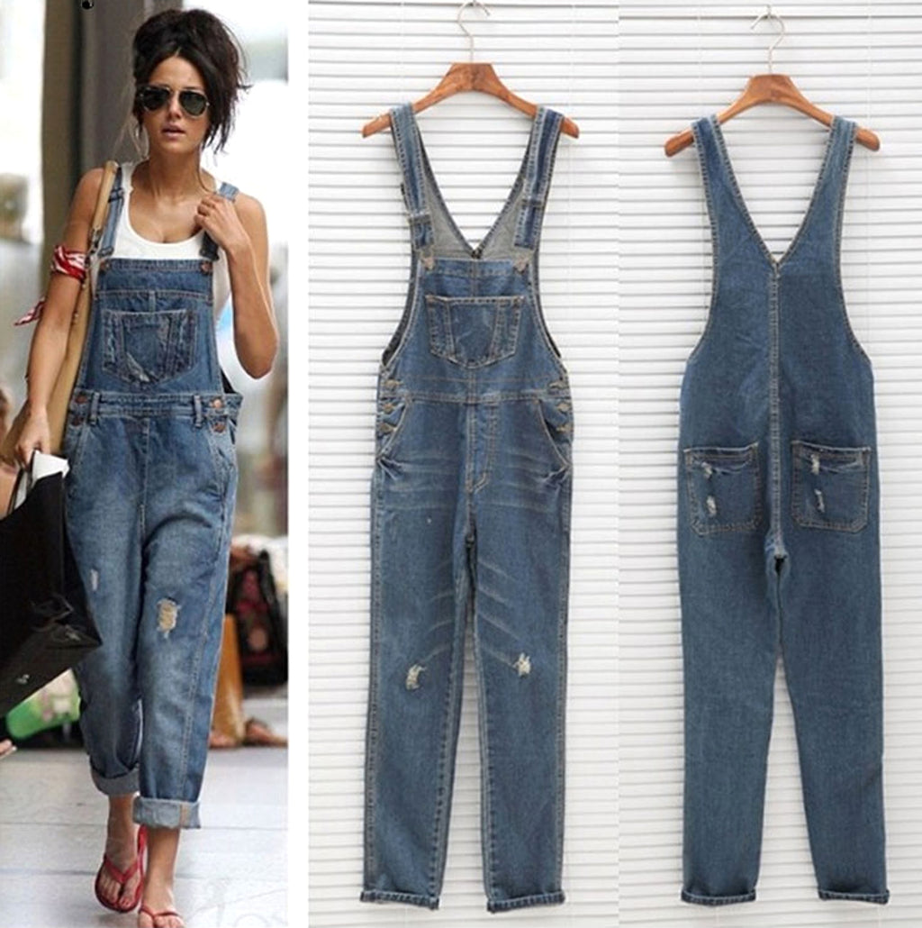 Shredded denim jumpsuit overalls - enhanced image 9