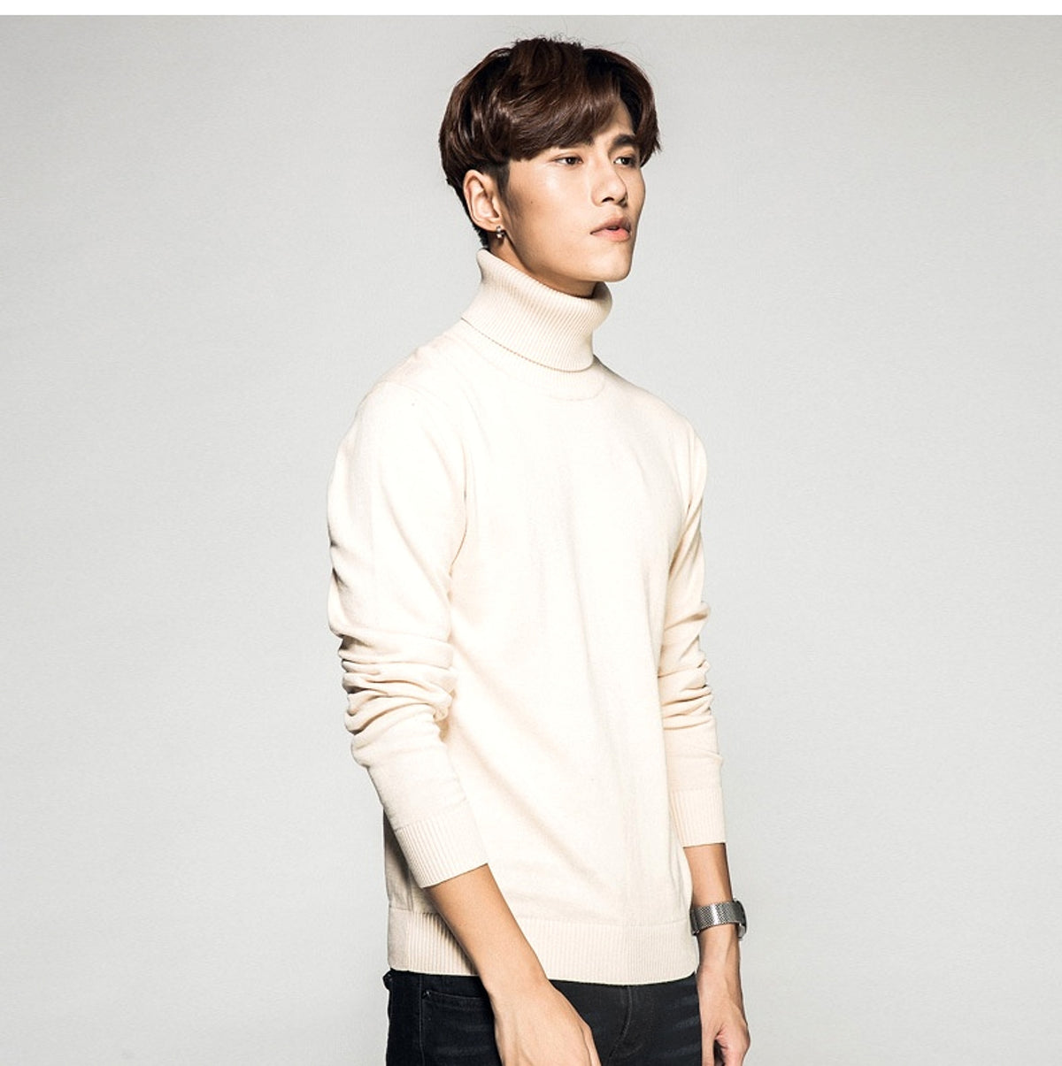 Solid Color Long Sleeve Turtleneck Pullover Men's Base Sweater - enhanced image 9