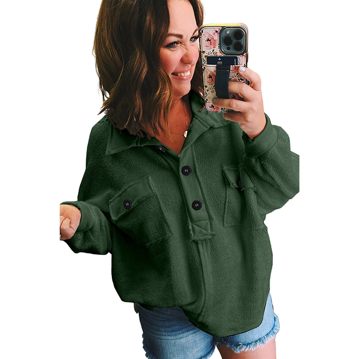 Solid Color Pullover Long Sleeve Top Women's Autumn New Button Loose Sweater Women's - enhanced image 9