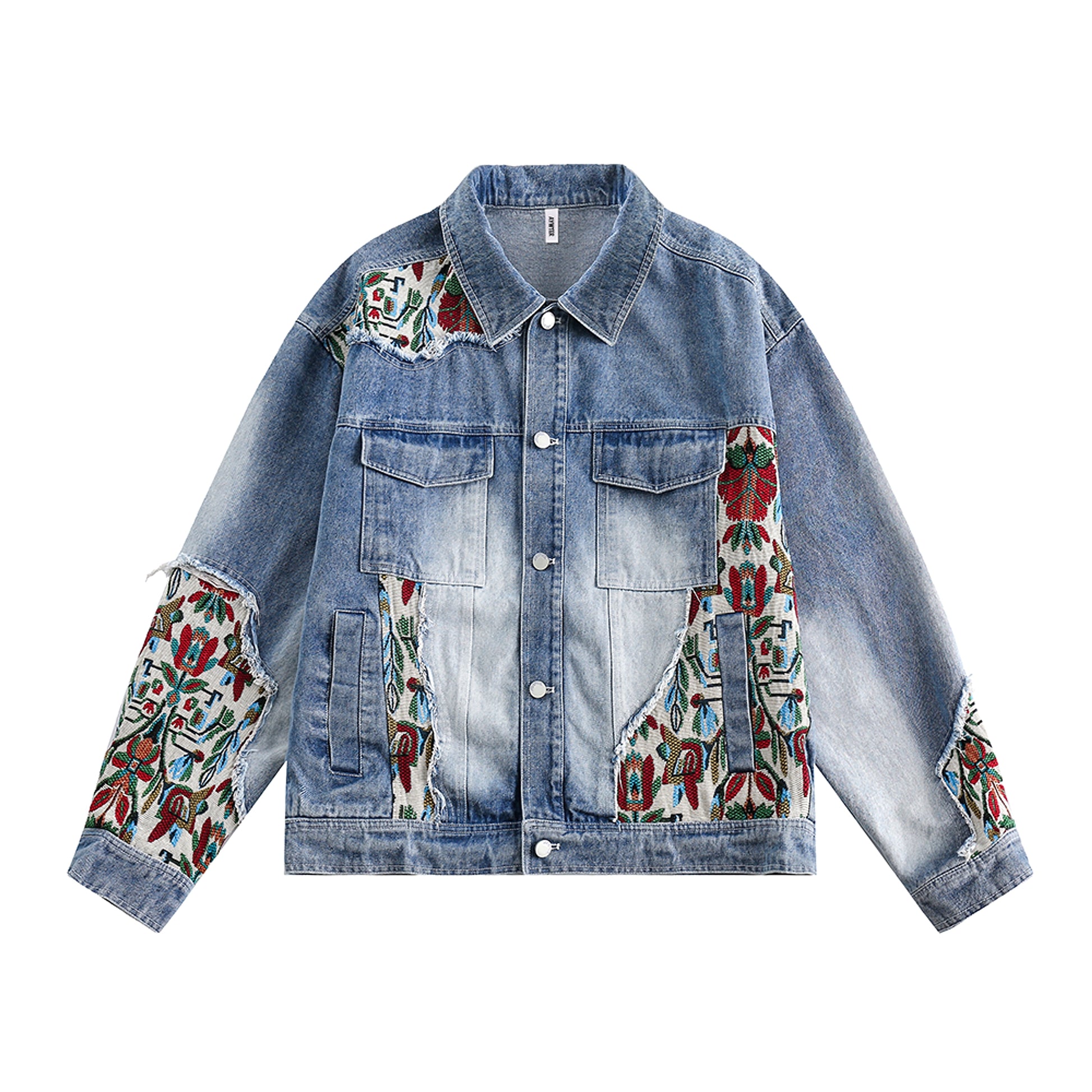 1. Stitching Embroidery Frayed Hem Denim Jacket Women - enhanced image 9