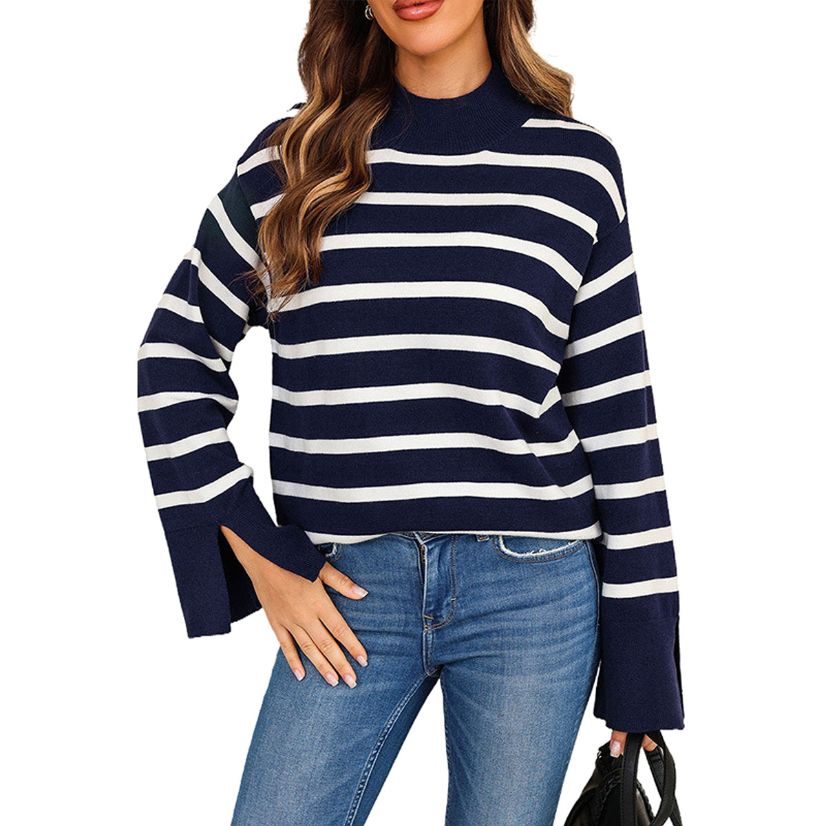 Striped Turtleneck Sweater Women's Cuffs - enhanced image 9