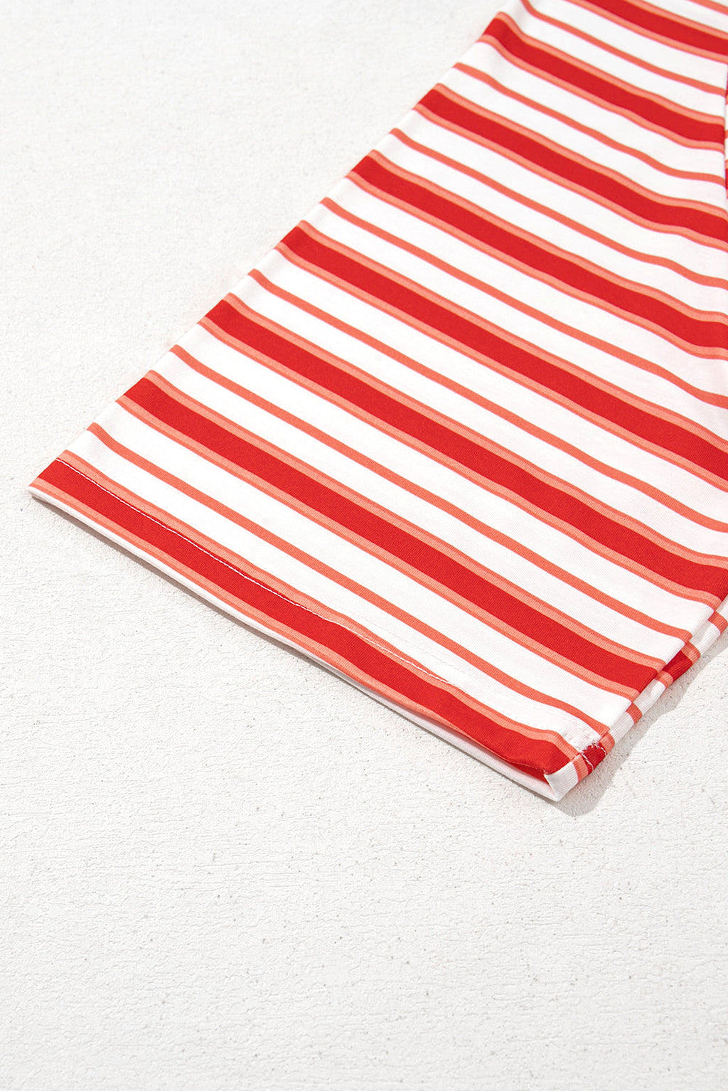 Tomato Red Stripe Print Contrast Collar Raglan Sleeve T Shirt - enhanced image 9