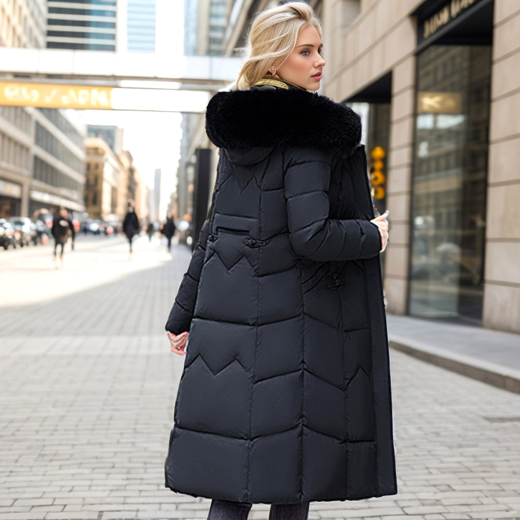 Winter Long Coat With Thickened Fur Collar Straight Slim Cotton-padded Jacket Women - enhanced image 9
