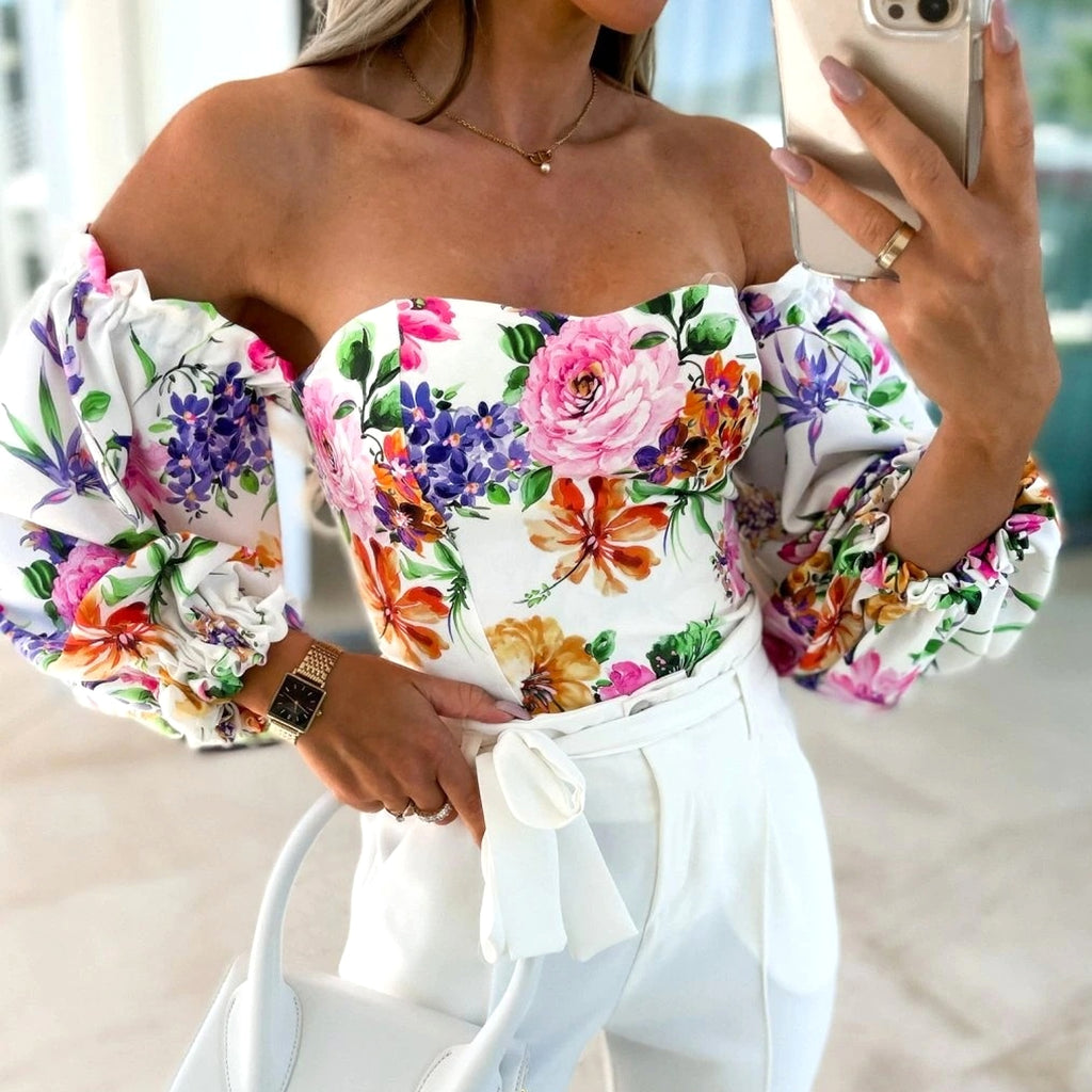 Lady Sexy Off-Shoulder Printed Shirt – Feminine Elegance Meets Casual Chic - enhanced image 9