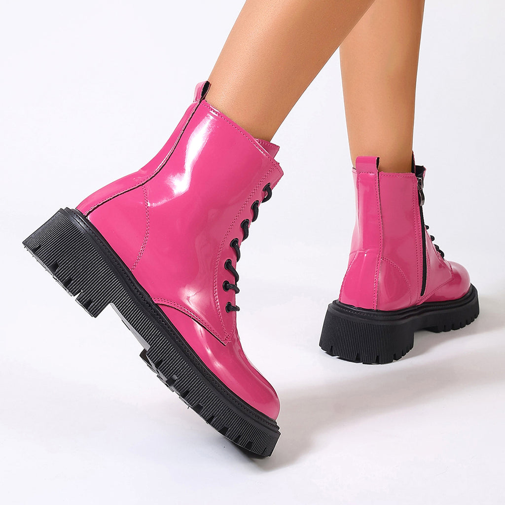 Women's Bright Leather Side Zipper Boots - enhanced image 9