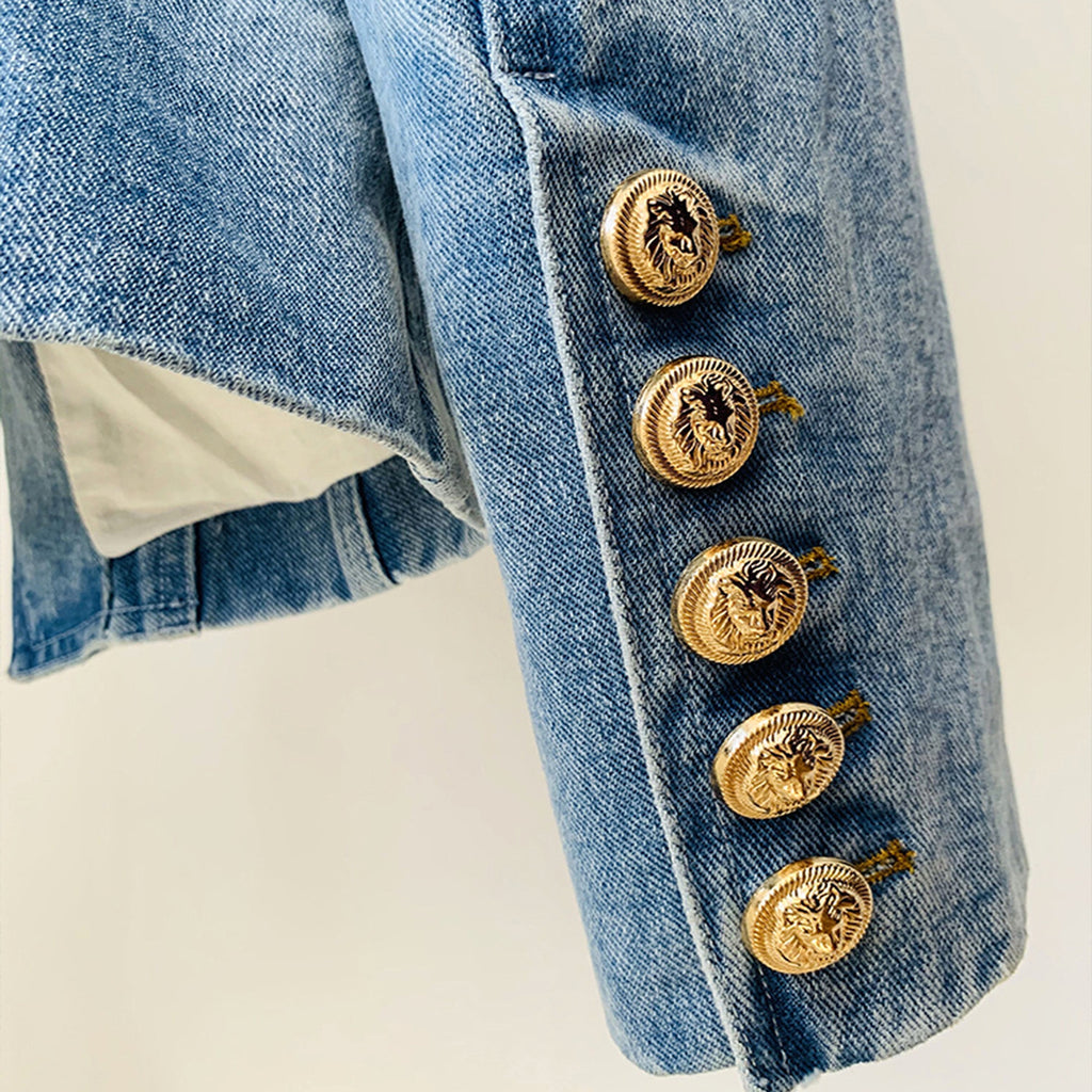 Women's Slim Double-breasted Lion Button Denim Suit Jacket - enhanced image 9