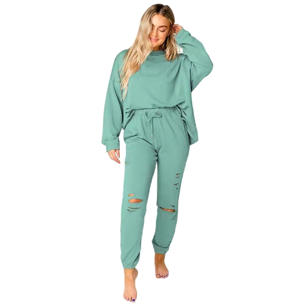 Women's Solid Color Ripped Tracksuit - enhanced image 9