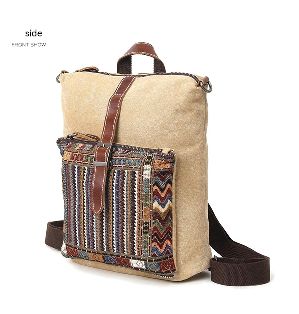Women's Waterproof Canvas With Top Layer Leather Backpack - enhanced image 9