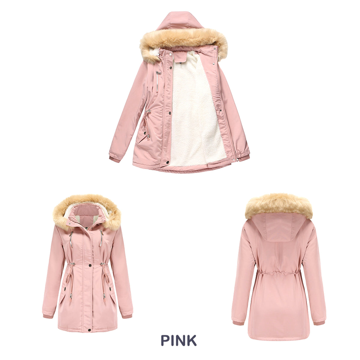 Women's Winter Coat with Detachable Hood – Warm Fleece-Lined Jacket - enhanced image 9