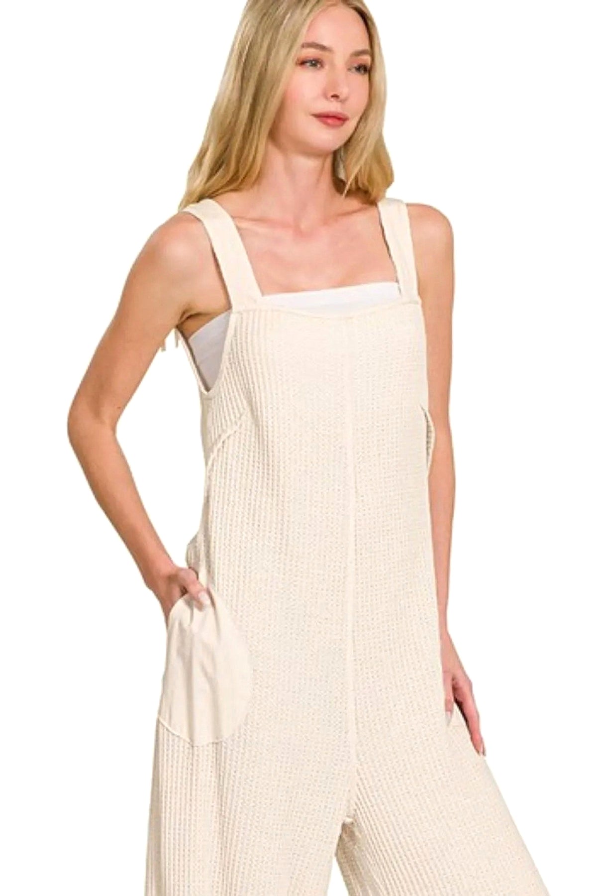 Zenana Knit Waffle Wide Leg Overalls - enhanced image 9