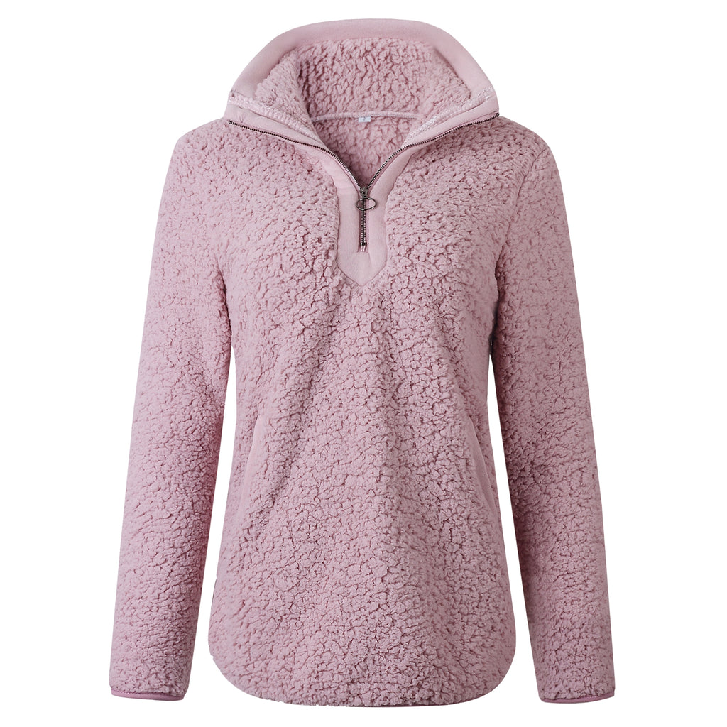 Zipper pocket high neck long sleeve women 's blouse sweater - enhanced image 9