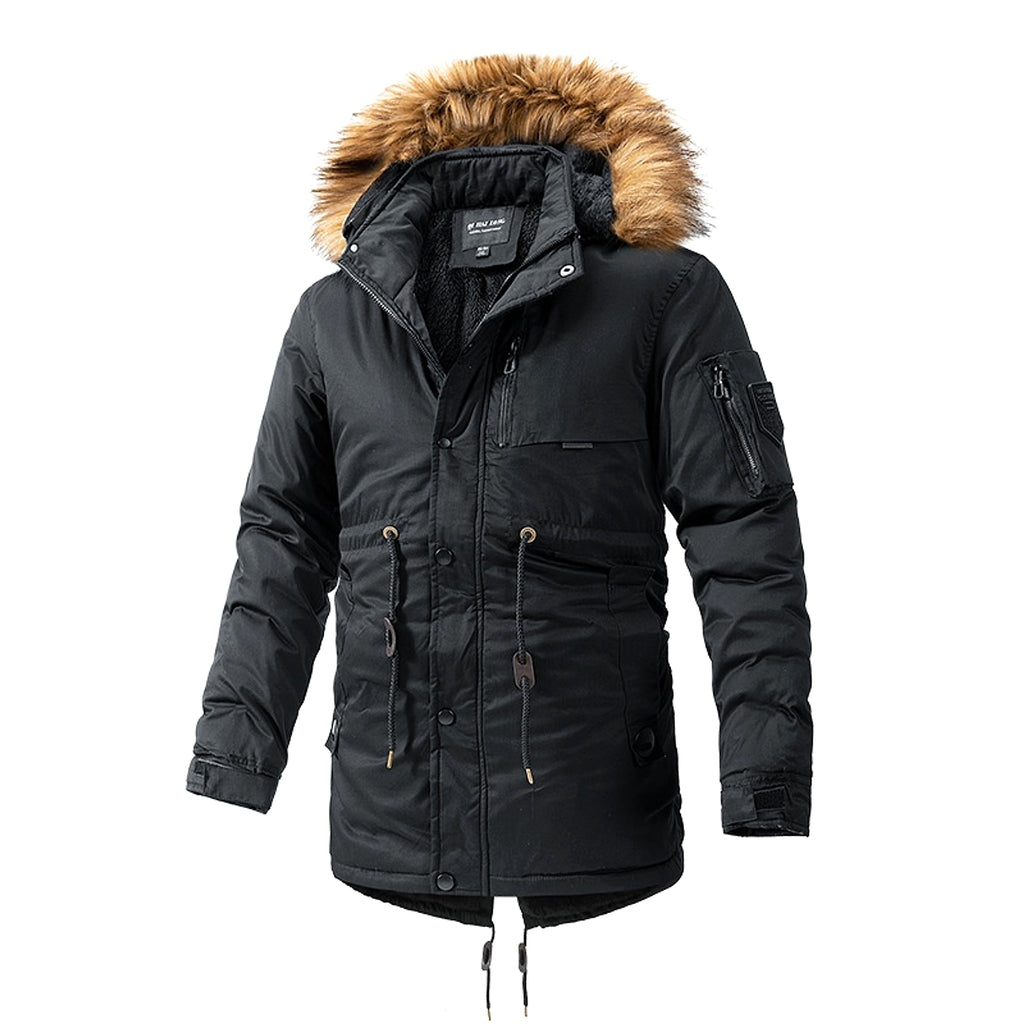 Zipper Solid Color Regular Brown Extra Thick Men 's Jacket - enhanced image 9