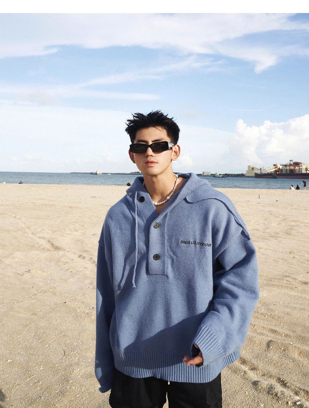 American Simple Embroidery Knitting Hooded Sweater Men - enhanced image 10