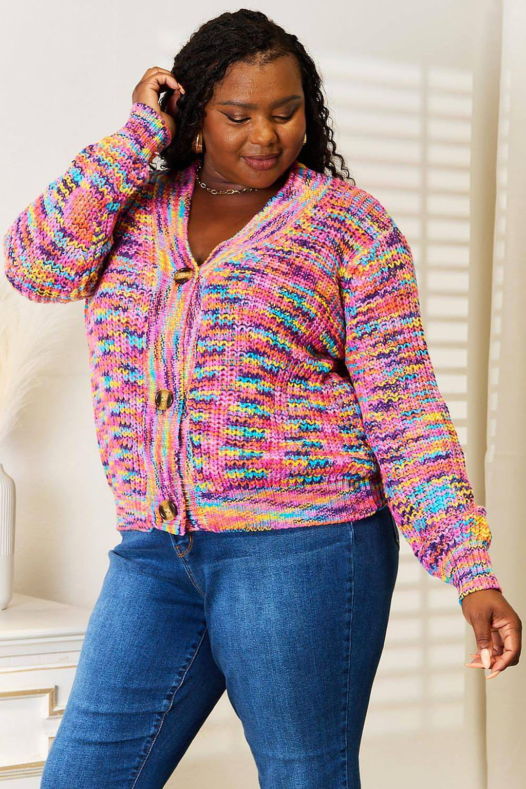 Angel Wings Woven Right V-Neck Long Sleeve Cardigan - enhanced image 10
