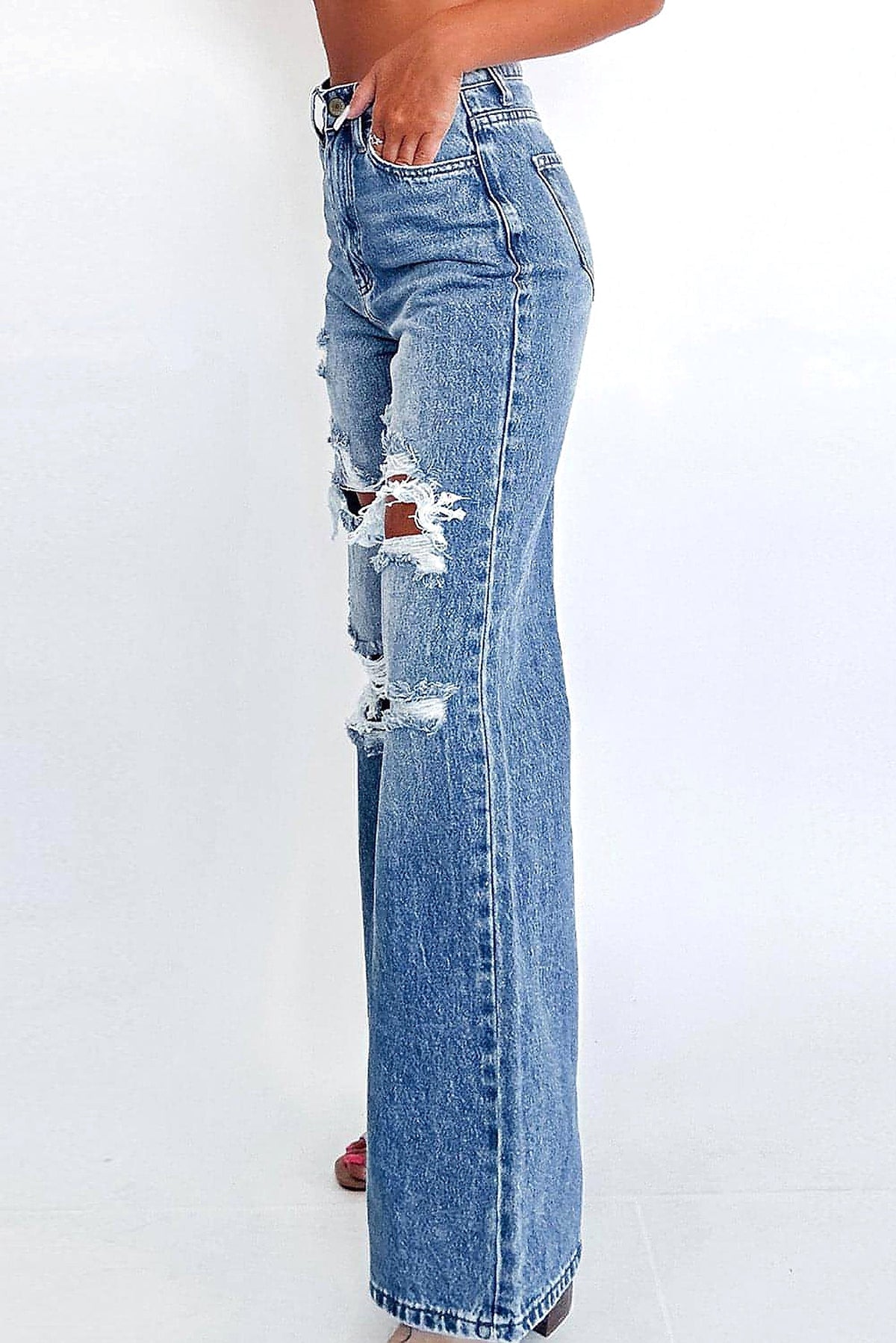 Ashleigh Blue Acid Wash Distressed Wide Leg High Waist Jeans - enhanced image 10