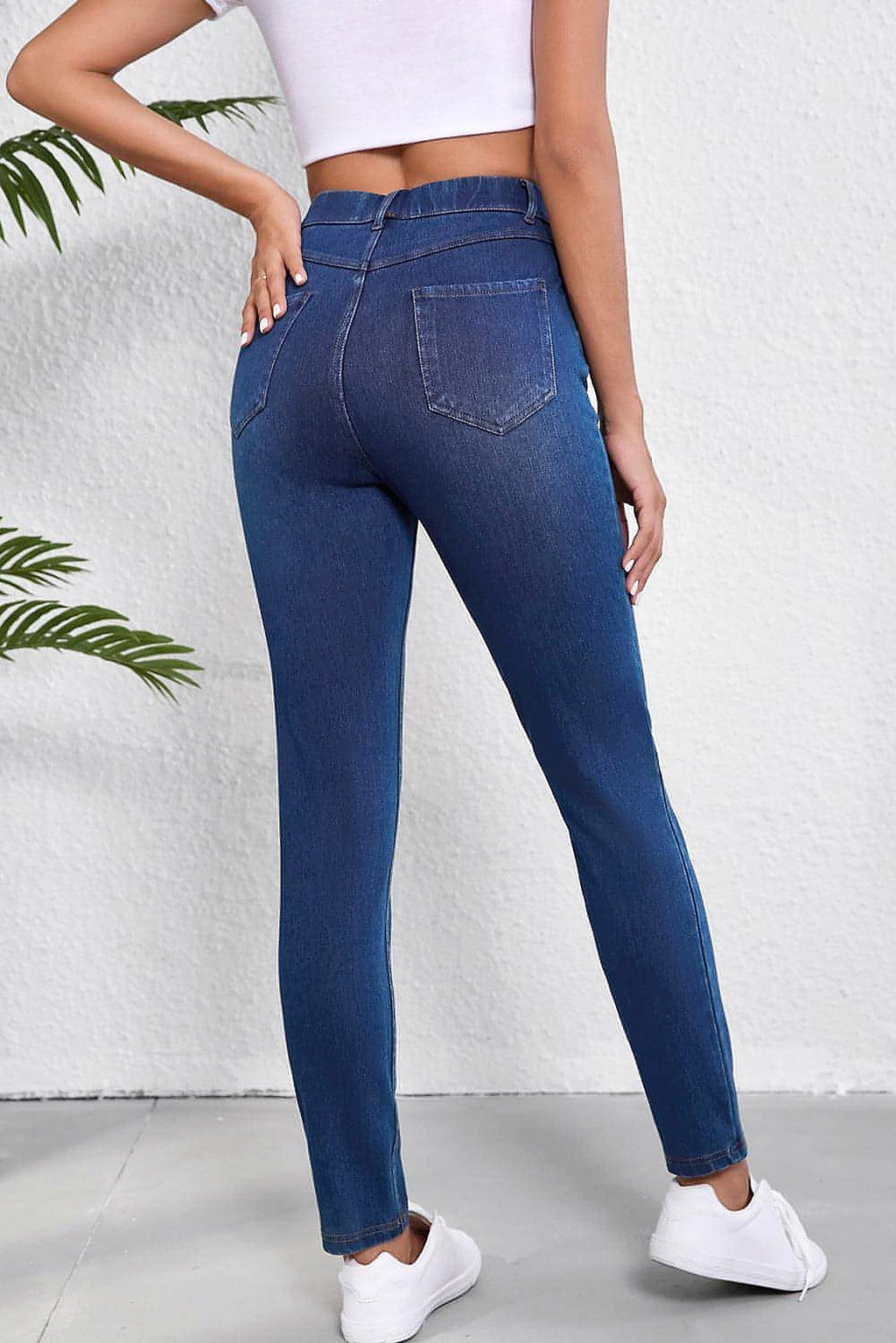 Ashleigh Blue Multiple Pockets Straight Leg Washed Stretchy Knit Casual Jeans - enhanced image 10