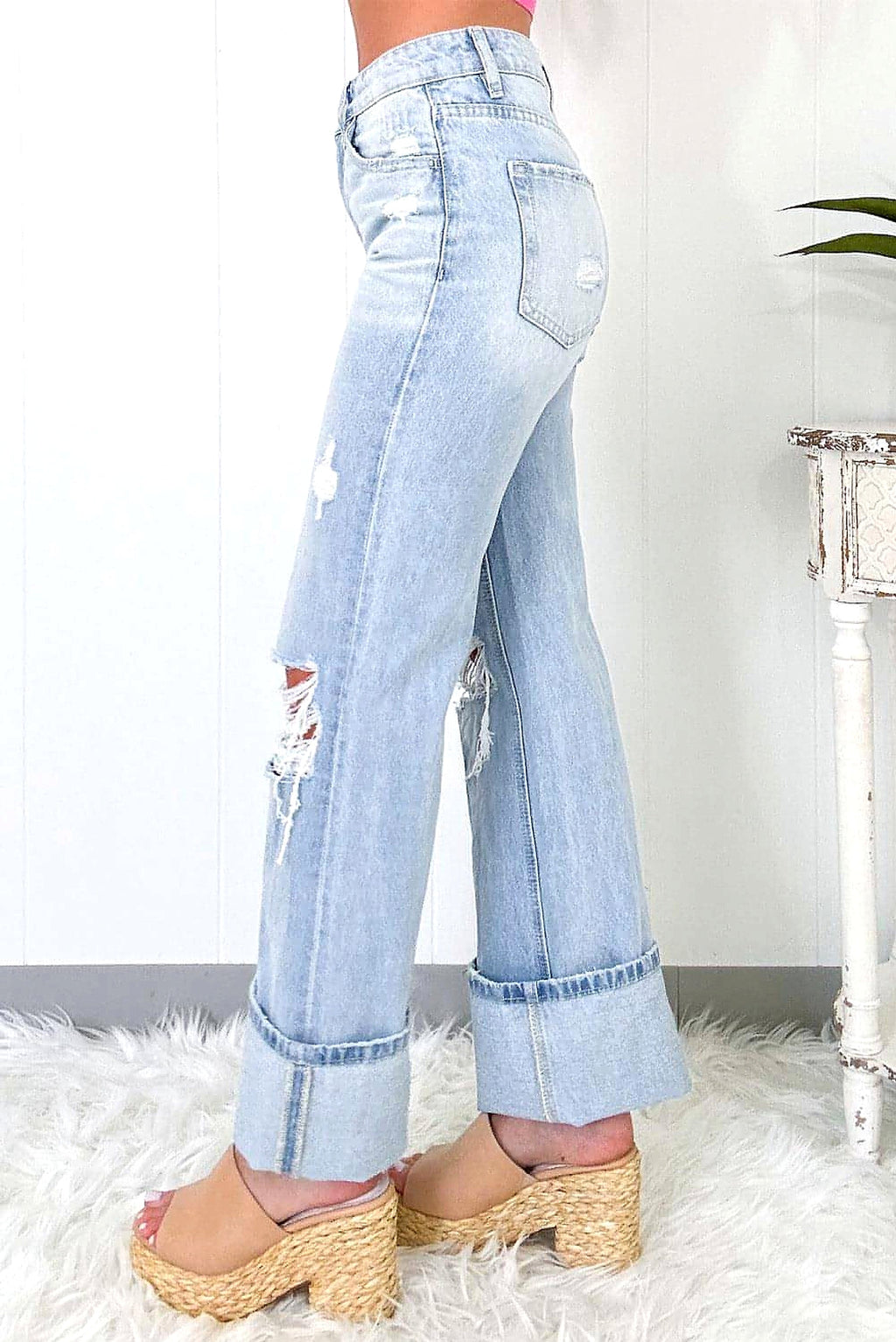 Beau Blue Light Wash Distressed Flare Jeans - enhanced image 10