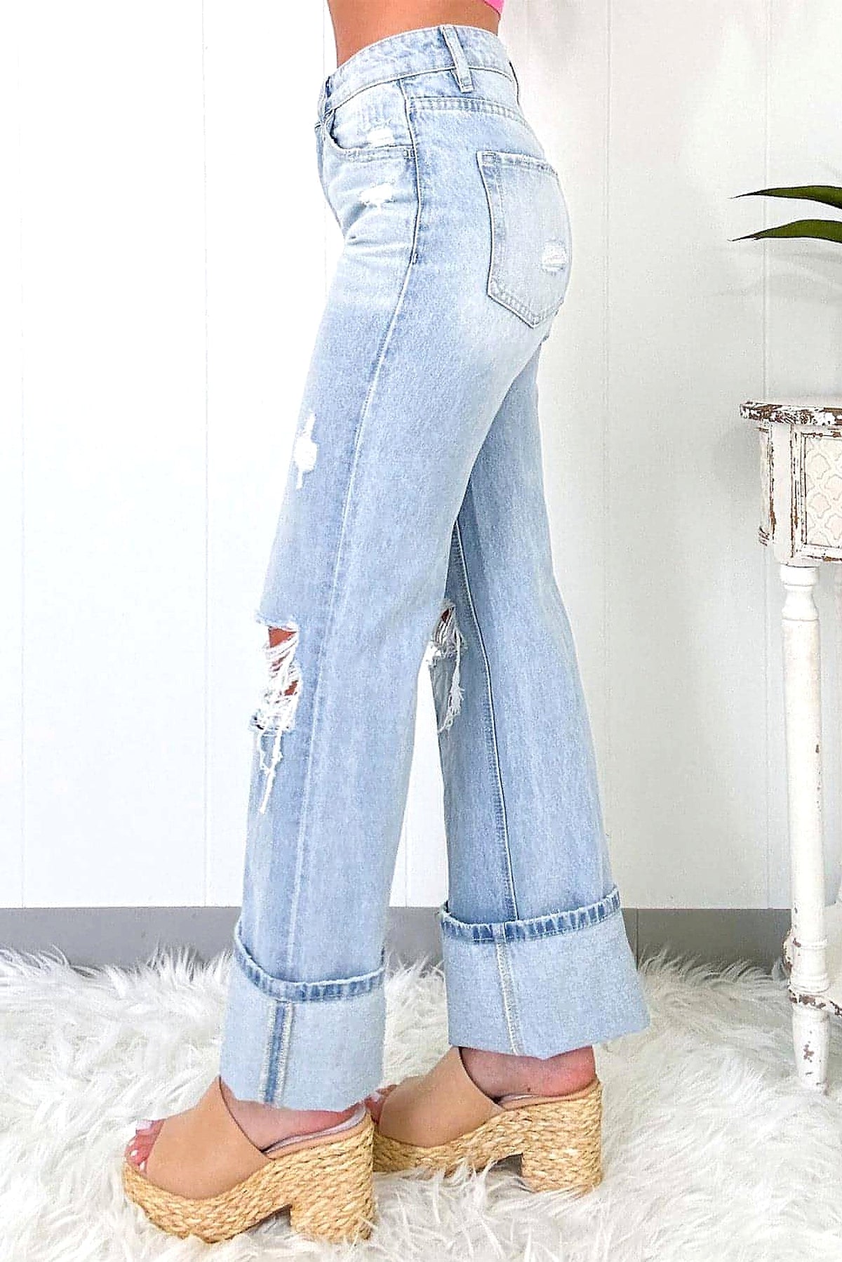 Beau Blue Light Wash Distressed Flare Jeans - enhanced image 10