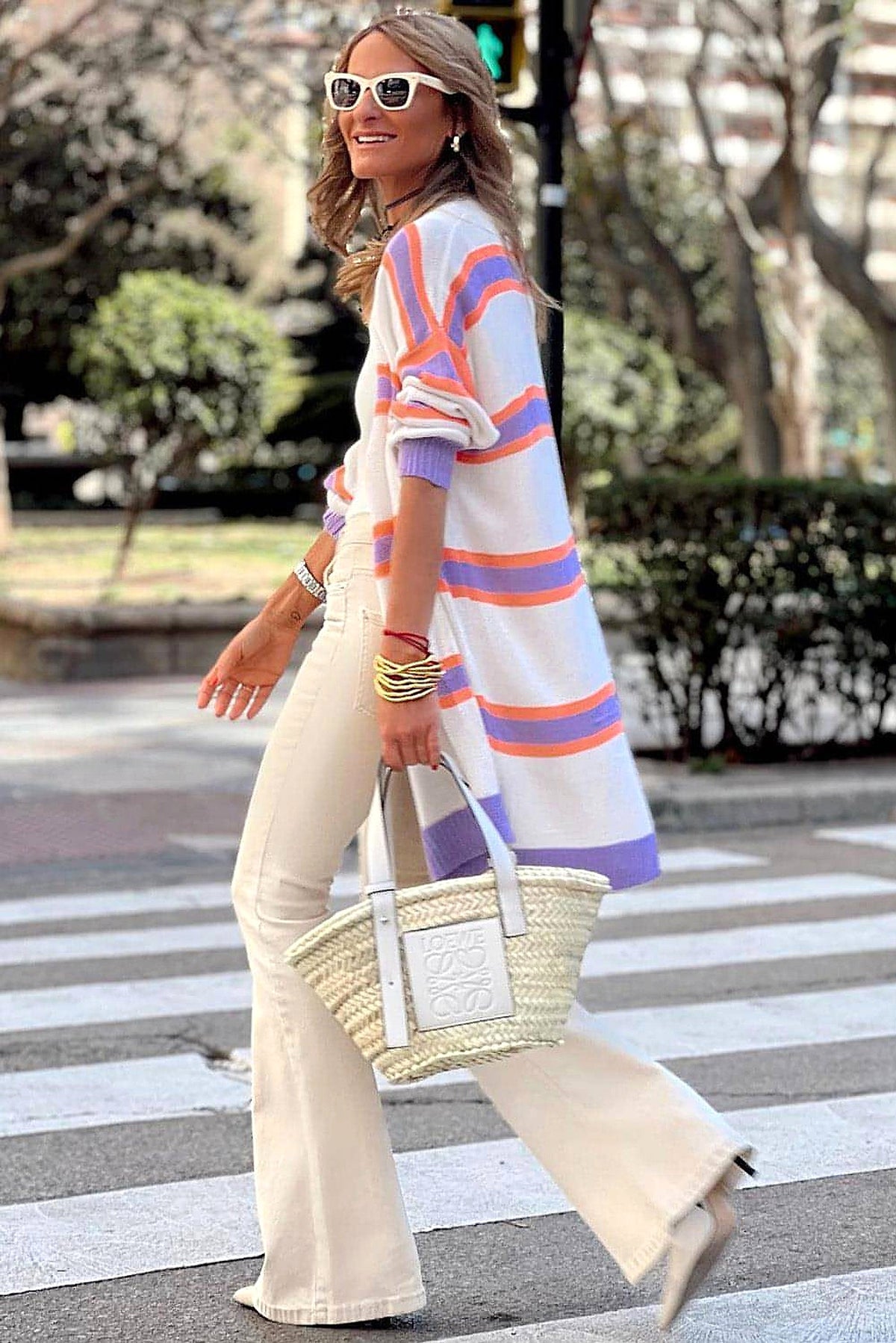 Beige Striped Long Sleeve Ribbed Trim Button Cardigan - enhanced image 10