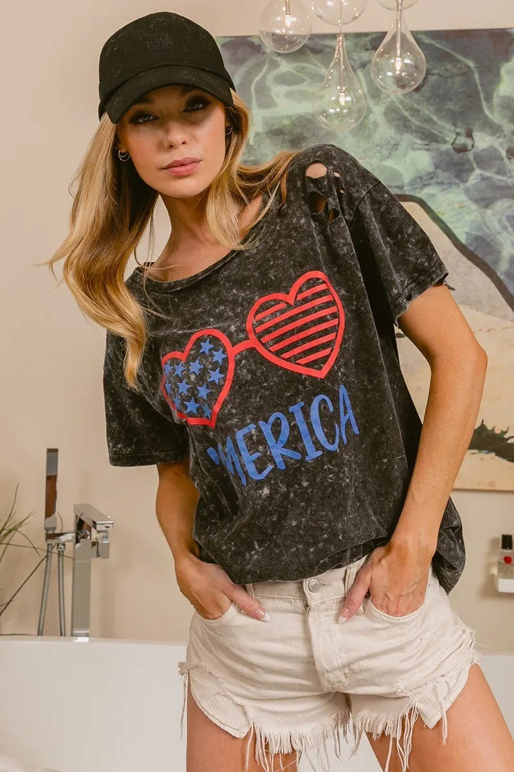 BiBi 4th Of July Theme Mineral Washed Laser Cut Top - enhanced image 10